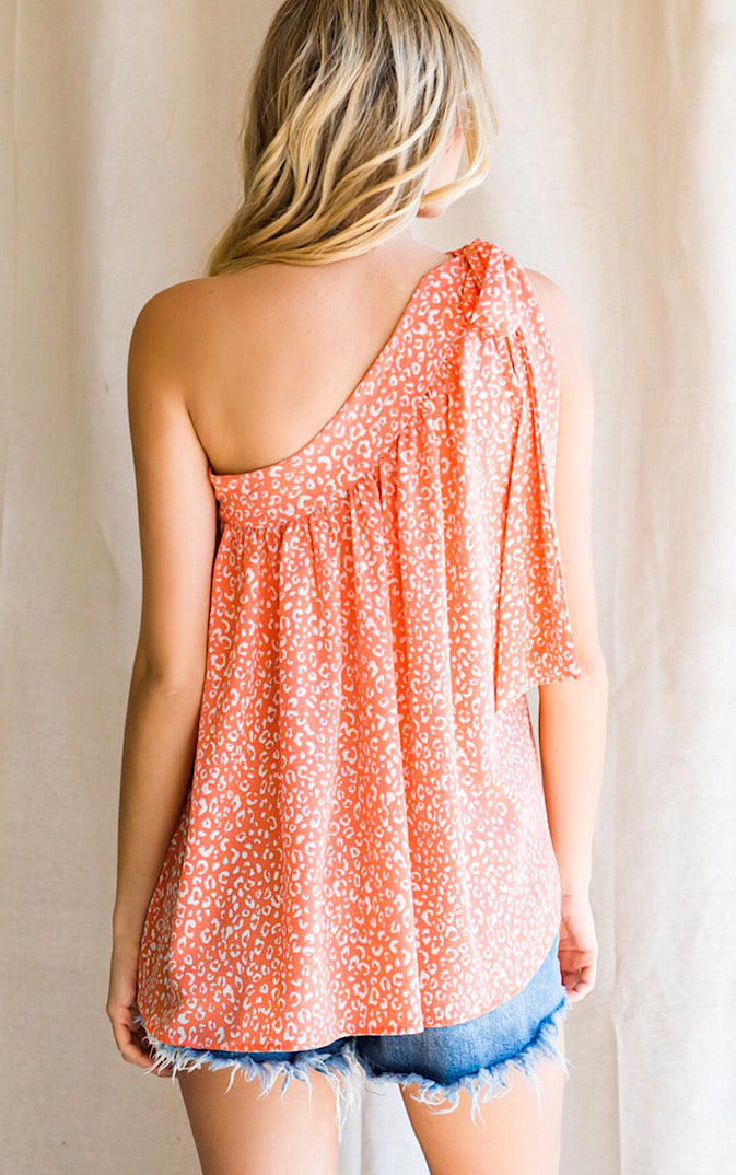 Southern Sweetheart Coral One Shoulder Top