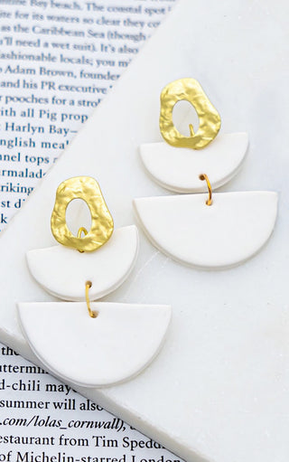 White Caps Clay Earrings