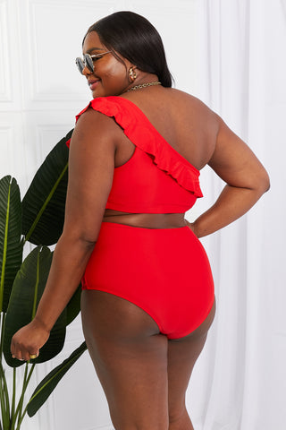 Days In The Sun Red Ruffle One Shoulder Bikini Swimsuit, SM-2X