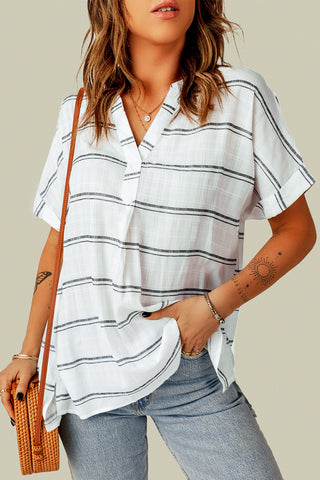 Notched Side Slit Cuffed Blouse, SM-2X