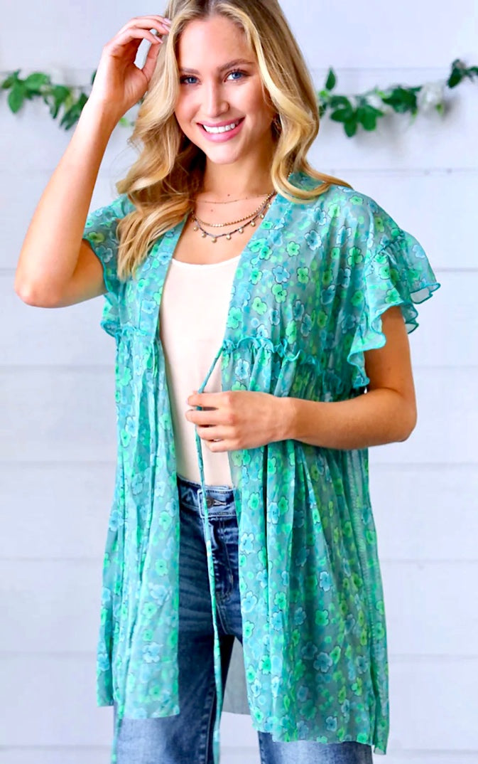 Effortless Charm Turquoise Floral Wrap, SMALL left! Runs large!