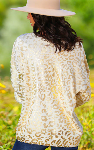 Fun & Fierce Ivory And Gold Cheetah Sweater