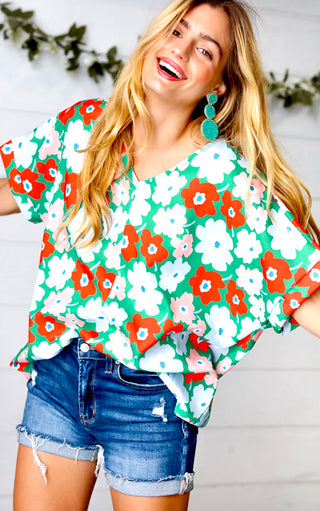 Make Your Mark Green Floral Top, 2X