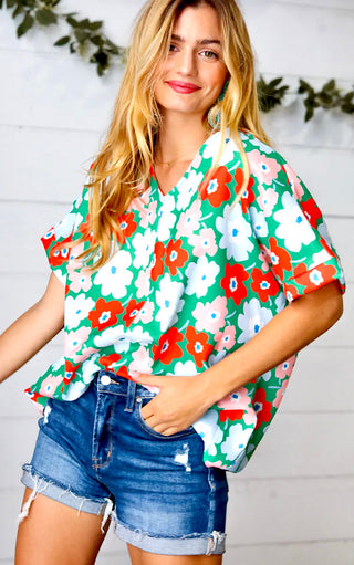 Make Your Mark Green Floral Top, 2X