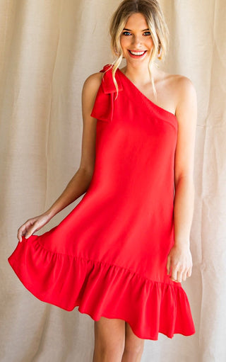 Beauty Queen Red One Shoulder Dress, RESTOCKED!