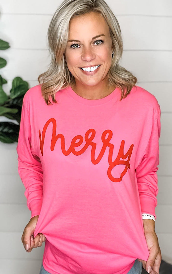 Merry Hot Pink Christmas Tee, SIGN FOR RESTOCK!