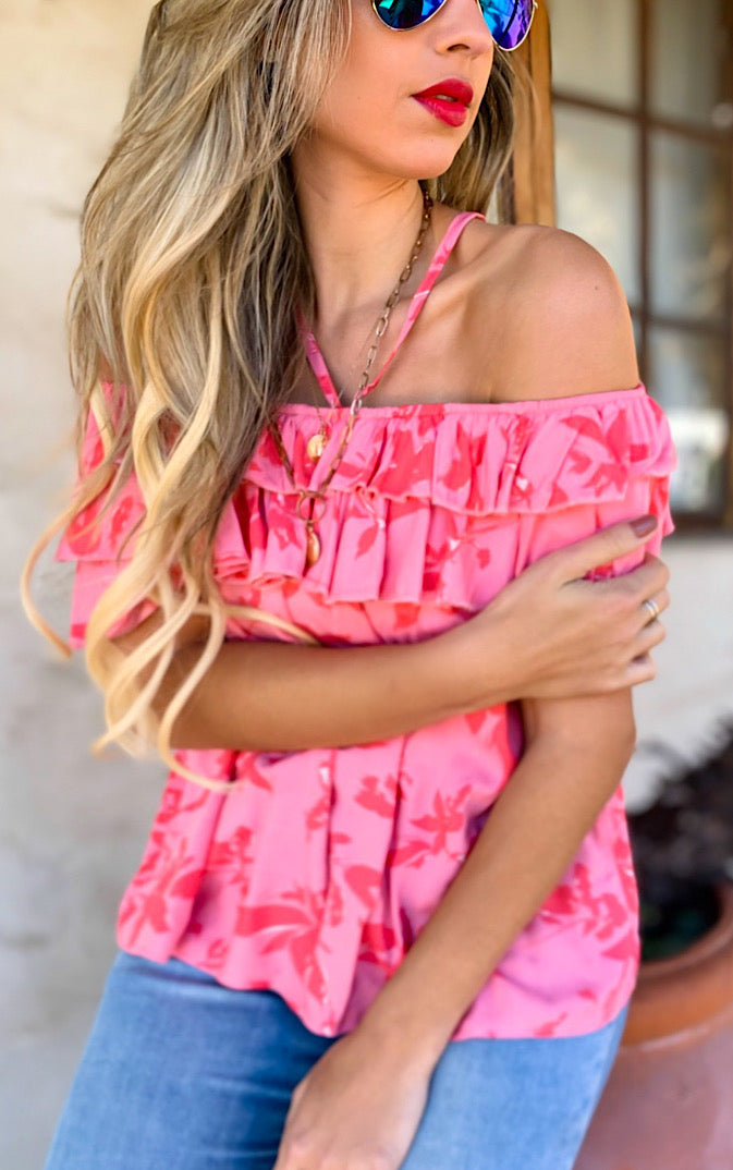 Sunny Day Getaway Pink Floral Top, SMALL left!
