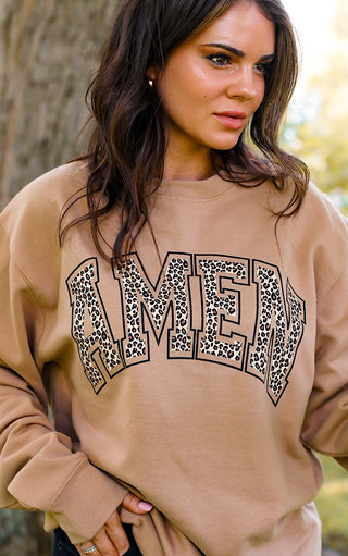 Amen Leopard Print Sweatshirt in Sandstone, 2X & 3X