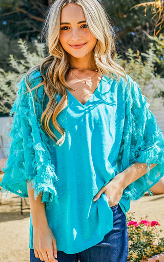 Tickle My Heart Turquoise Top, SMALL left, runs large