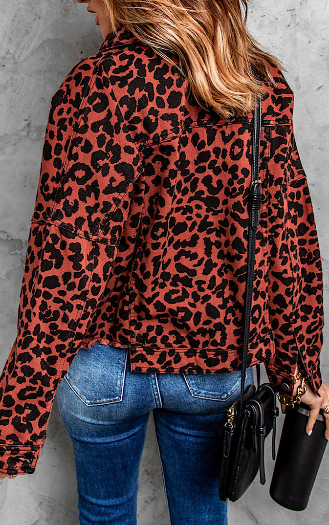 Hear Me Roar Rust Leopard Print Jacket, SM-2X!