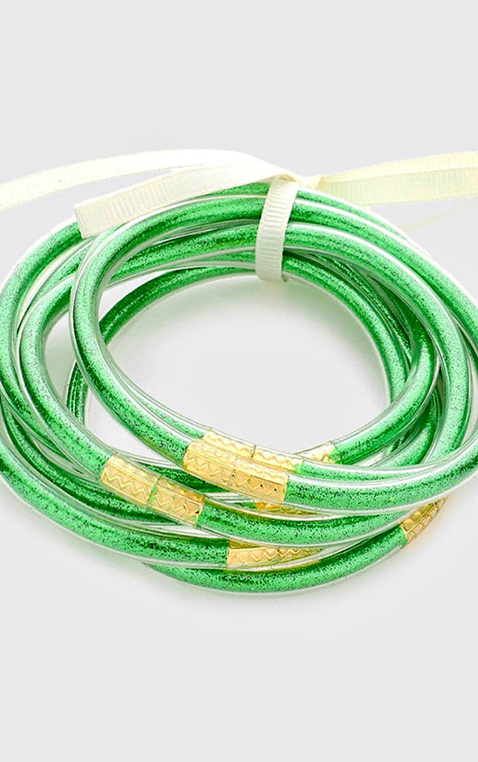 Glamorous Green Waterproof Bangle Bracelet Set