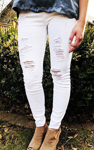 Feeling Flawless White Judy Blue Distressed Jeans, Sizes 3-18W