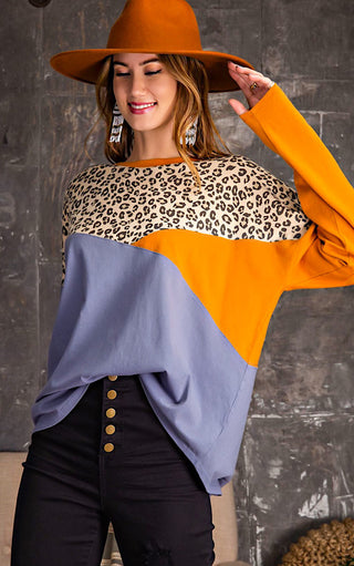 Easy To Love Leopard Print Colorblock Top