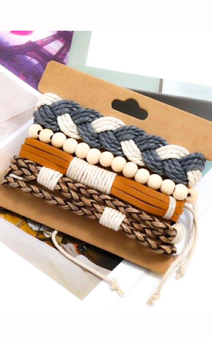 Woven Rope & Leather Bracelet Set, RESTOCKED!