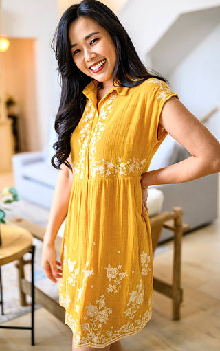 Sweetest Splendor Gold Embroidered Dress, SMALL & MED left!