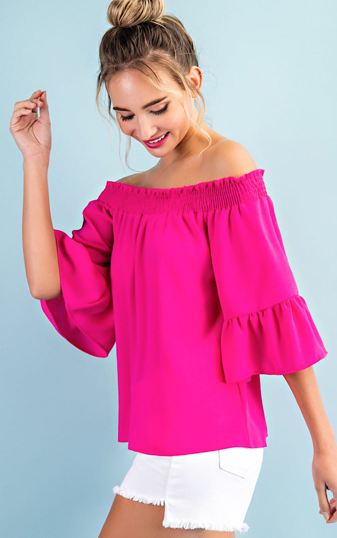 Sunkissed Shoulders Fuchsia Pink Top