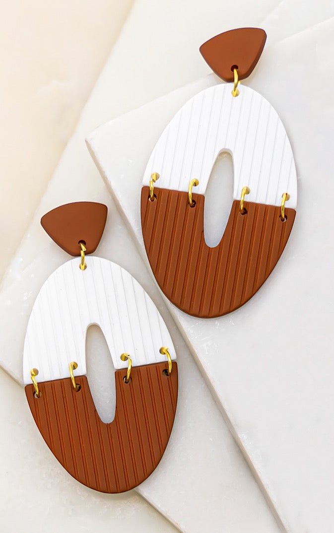 Bold Love Brown And White Resin Earrings