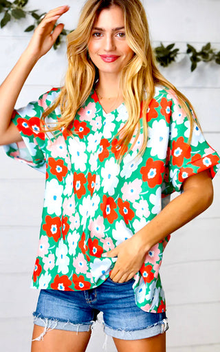 Make Your Mark Green Floral Top, 2X