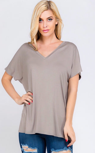 Perfect Taupe V-Neck Tee, MEDIUM