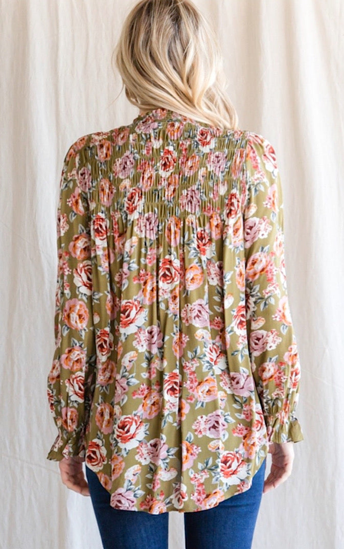 Simply Lovely Olive Green Floral Top
