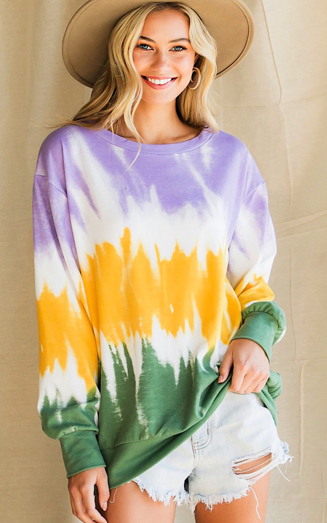 More King Cake Please Tie Dye Top, SMALL & MED