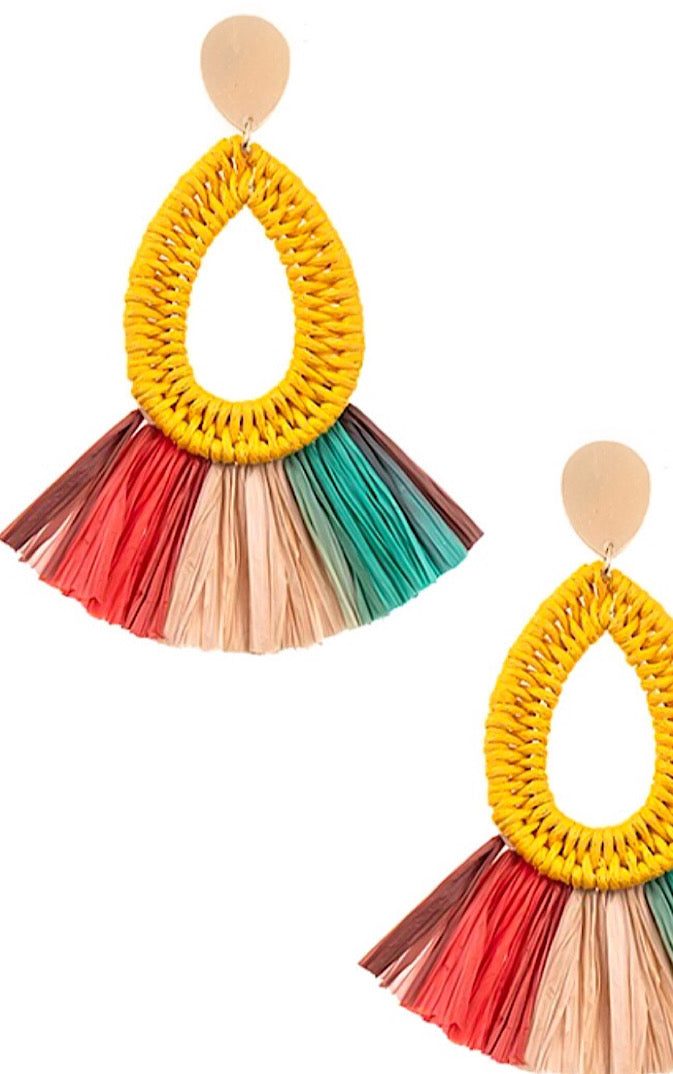 Beach Party Colorful Raffia Earrings