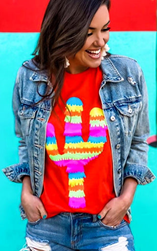 Let’s Fiesta Colorful Cactus Tee, SMALL