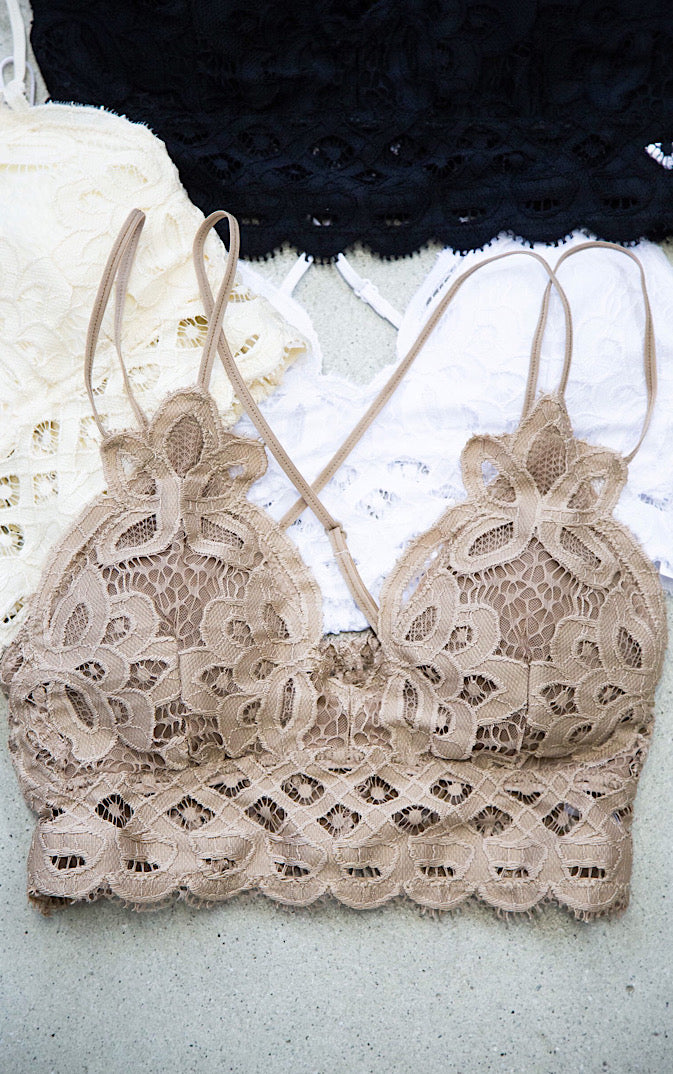 Naughty & Nice Taupe Lace Bralette