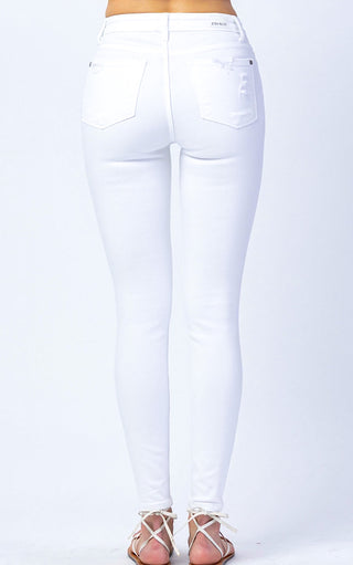 Feeling Flawless White Judy Blue Distressed Jeans, Sizes 3-18W