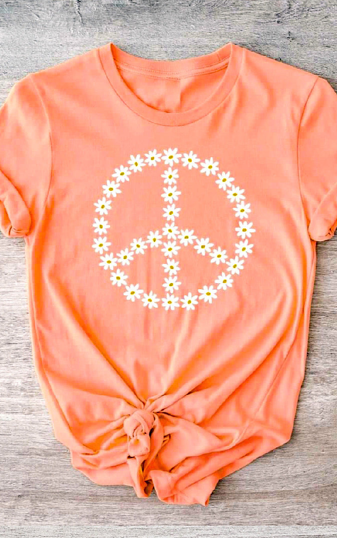 Peace Love Daisies Coral Graphic Tee, SM-3X