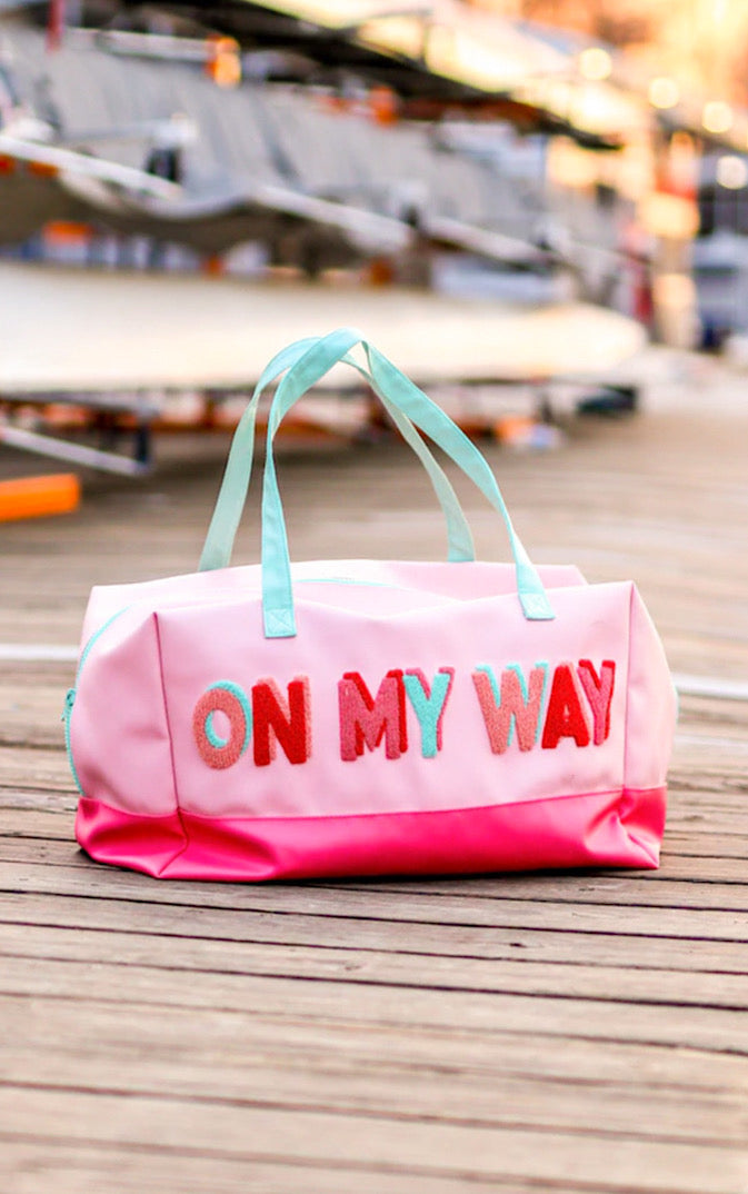 On My Way Pink Duffle Tote Bag