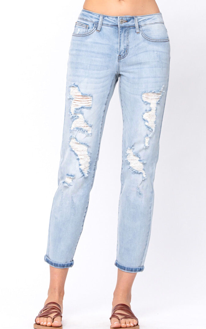 Everything About You Light Wash Boyfriend Jeans, Sizes 3-22W