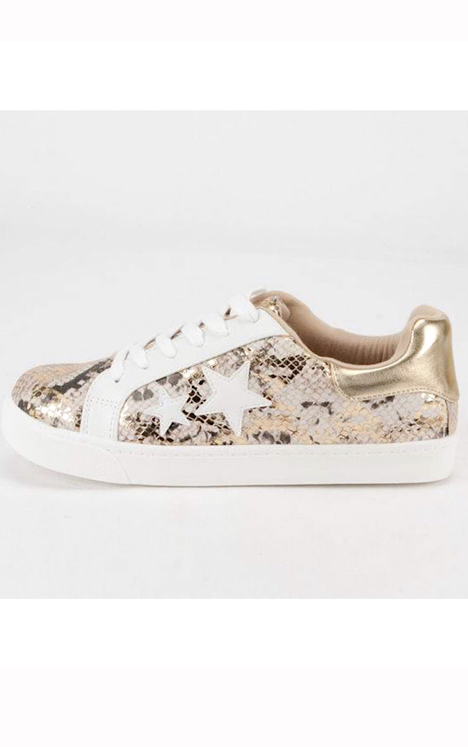 Out Of This World Gold Snake Print Sneakers, 5.5 & 6