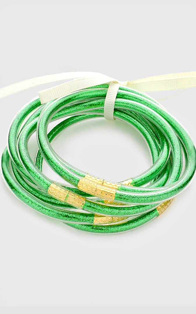 Glamorous Green Waterproof Bangle Bracelet Set