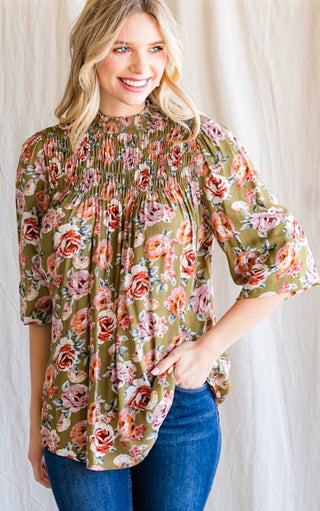 Simply Lovely Olive Green Floral Top