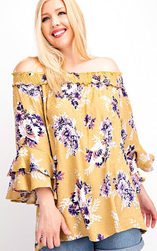 Floral Fantasy Off Shoulder Top, 3X