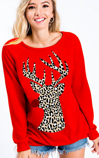 Jingle All the Way Red Reindeer Top, SMALL runs large