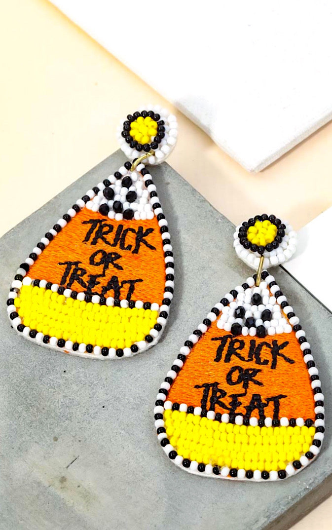Candy Corn Trick Or Treat Halloween Beaded Earrings