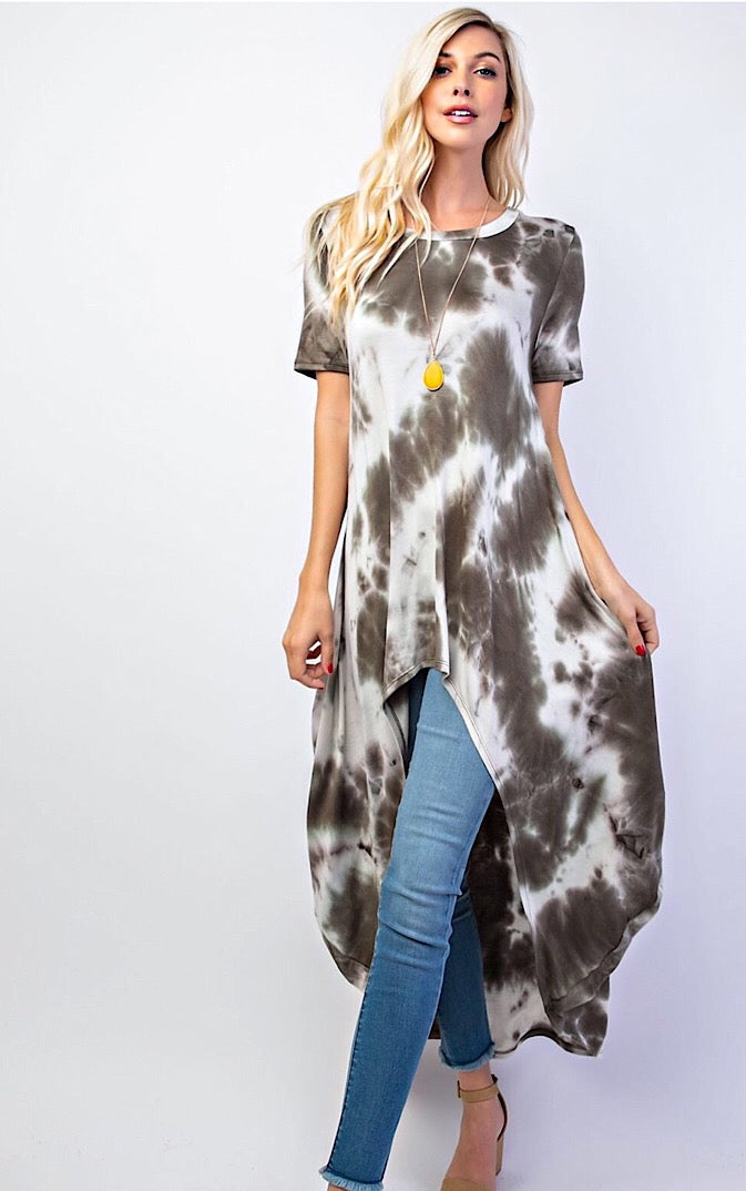 Steal The Show Olive Tie Dye Tunic, SMALL