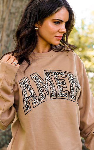 Amen Leopard Print Sweatshirt in Sandstone, 2X & 3X