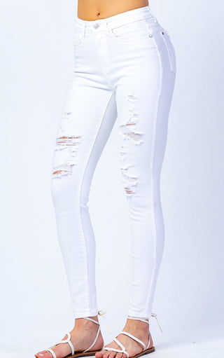 Feeling Flawless White Judy Blue Distressed Jeans, Sizes 3-18W