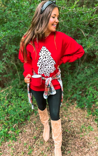 Feeling Festive Red Dalmatian Christmas Tree Sweatshirt, 2X