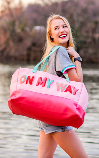 On My Way Pink Duffle Tote Bag