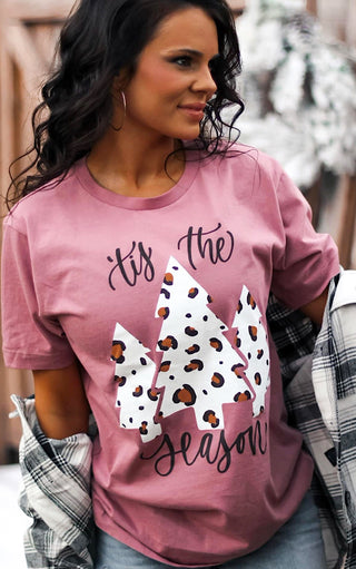 Tis The Season Leopard Christmas Tree Graphic Tee, SM-3X!