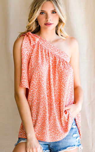 Southern Sweetheart Coral One Shoulder Top