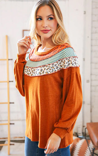 Cider Sipping Rust Plaid & Leopard Top