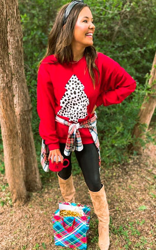 Feeling Festive Red Dalmatian Christmas Tree Sweatshirt, 2X