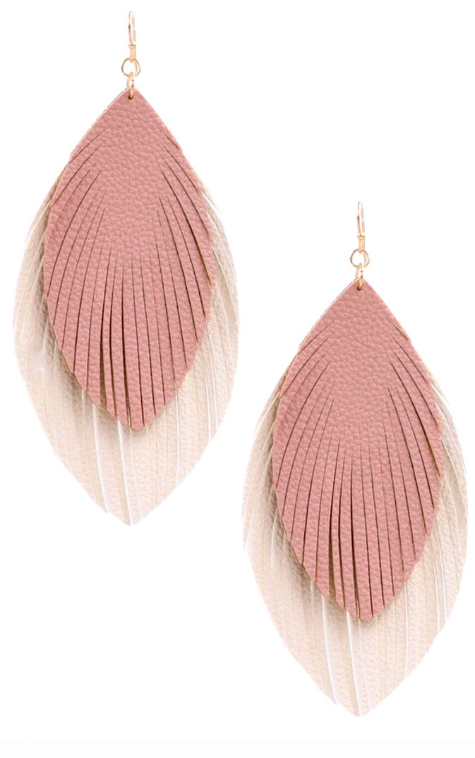 I’m Blushing Pink Leather Feather Earrings