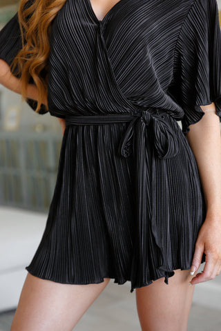 Rule The Runway Black Plisse Romper, SM-3X