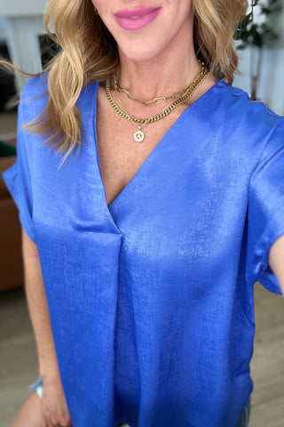 Priscilla Pleat Front V-Neck Top in Royal Blue, SM-3X